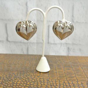 Large Silver-Tone Heart Clip-On Earrings
